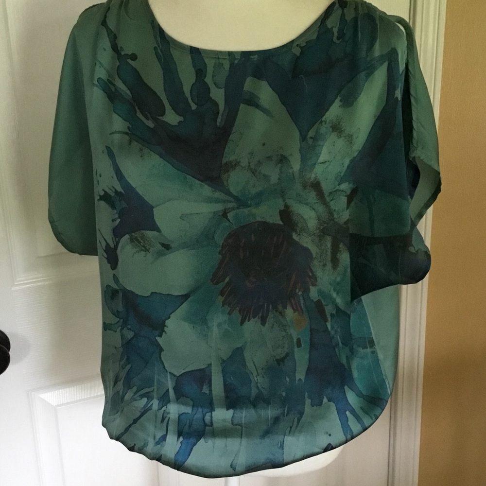 Apt. 9 Whimsigoth Boho Teal and Blue Floral Dolman Blouse‎ Size M